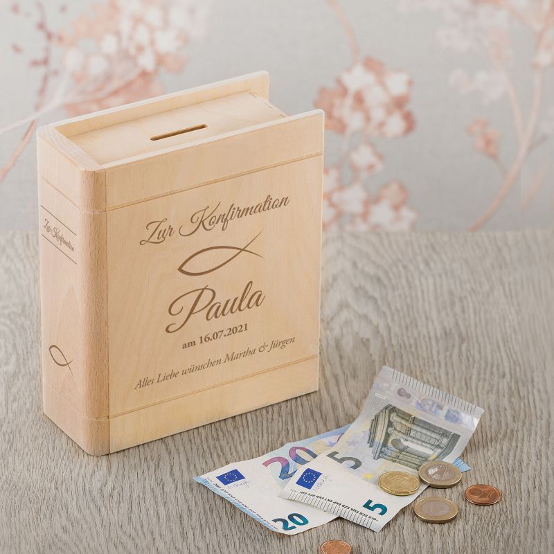 Bild von   spardose buch aus holz mit grajpg | fotogeschenkideende 🎀 Geschenke mit eigenem Foto Motiv o Text