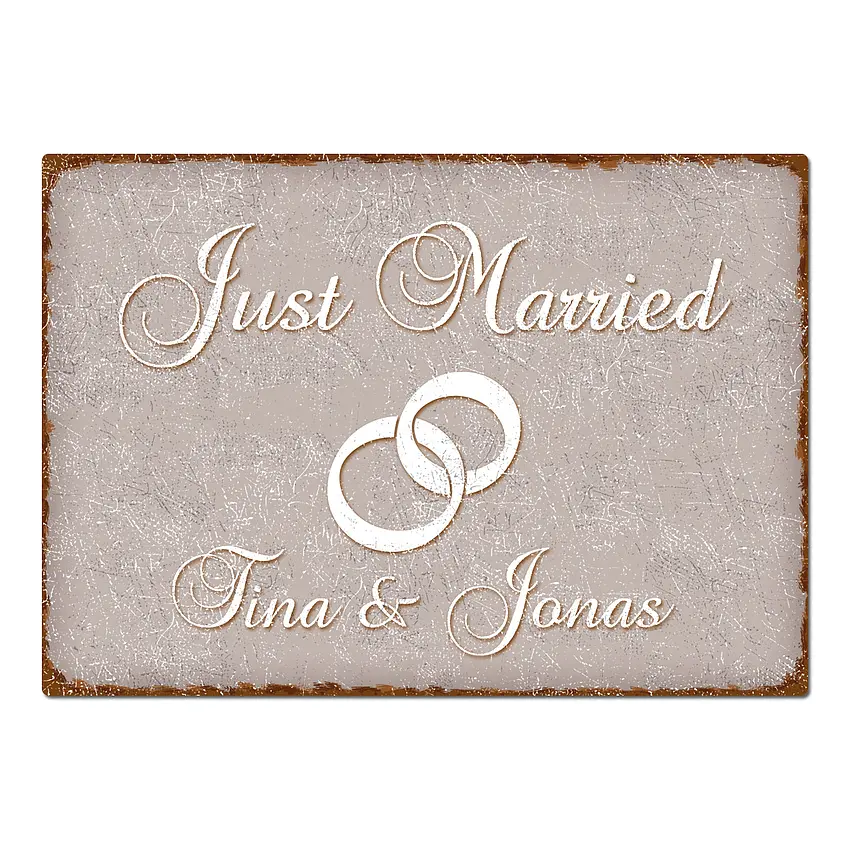 Bild von   dekoschild just married mit najpg | fotogeschenkideende 🎀 Geschenke mit eigenem Foto Motiv o Text