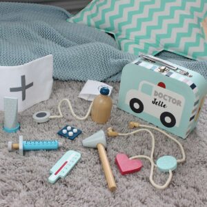 Personalisierbarer Arztkoffer mit Holz-Utensilien türkis