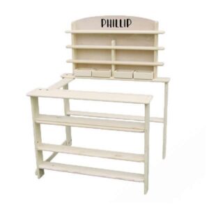 Großer Kaufmannsladen aus Holz mit personalisierbarem Ladenschild