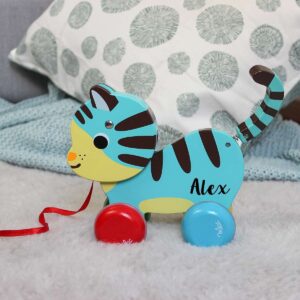 Nachziehtier Kater Marcel aus Holz personalisierbar