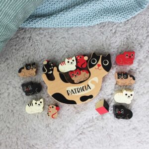 Personalisierbarer Balancier- und Stapelspiel Miezekätzchen