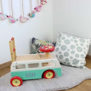 2 in 1 Lauflernwagen Rutschauto Bus aus Holz personalisierbar