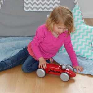 Holz-Schiebeauto Rennauto rot personalisierbar