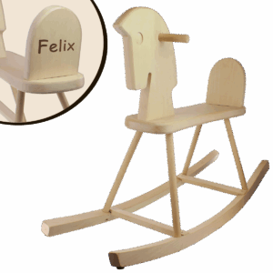 Schaukelpferd aus Holz mit Gravur
