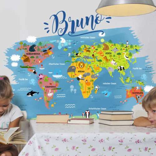 Personalisierter Wandtattoo Weltkarte Kinder