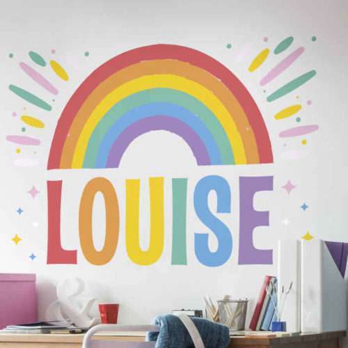 Personalisierter Aufkleber Sonniger Regenbogen mit Namen