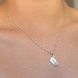 Babyfu-Kette 925er Silber mit Schmuckstein und Gravur im blauen Etui