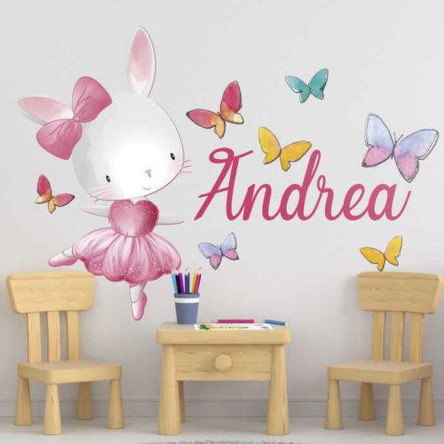 Häschen tanzt ballett mit namen wandtattoo