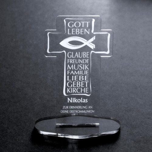 Acryl-Kreuz mit Deiner Namensgravur Zur Erstkommunion