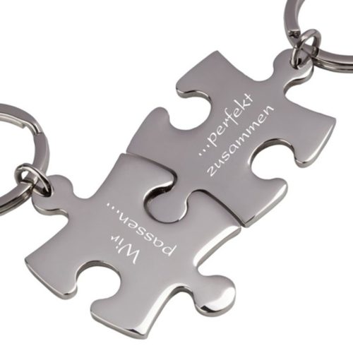Partner-Schlüsselanhänger mit Gravur Puzzle silber