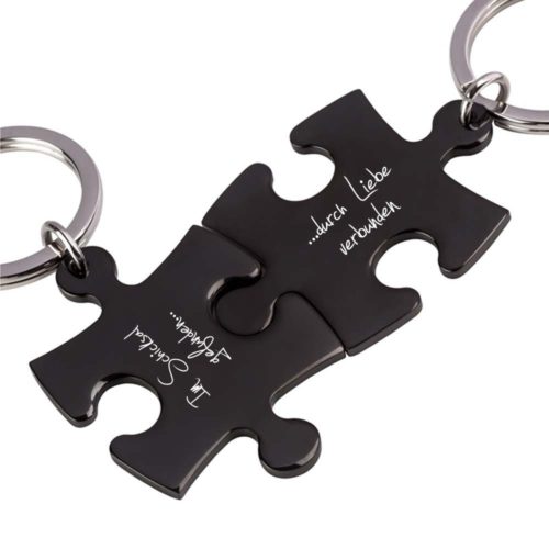 Partner-Schlüsselanhänger mit Gravur Puzzle schwarz