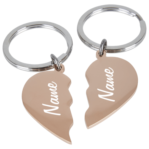 Edelstahl-Schlüsselanhänger geteilte Herzen rosegold