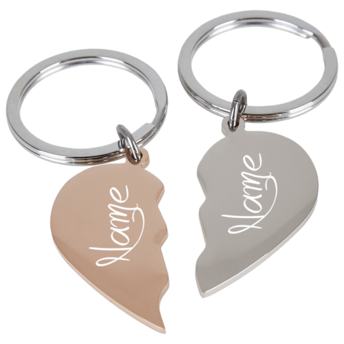 Edelstahl-Schlüsselanhänger geteilte Herzen rosegold-silber