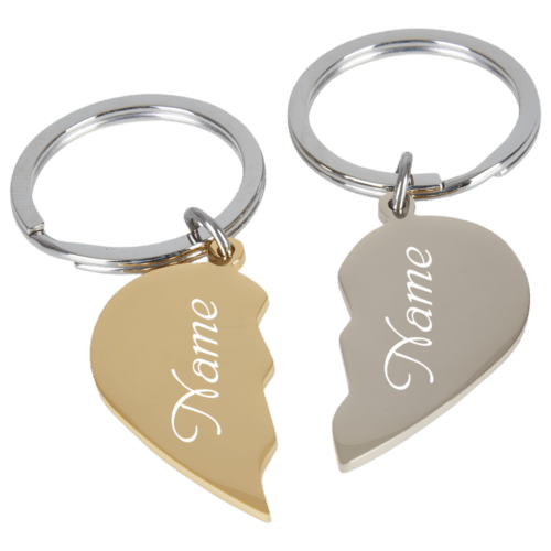 Edelstahl-Schlüsselanhänger geteilte Herzen gold-silber