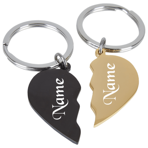 Edelstahl-Schlüsselanhänger geteilte Herzen schwarz-gold