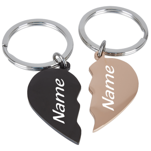 Edelstahl-Schlüsselanhänger geteilte Herzen schwarz-rosegold
