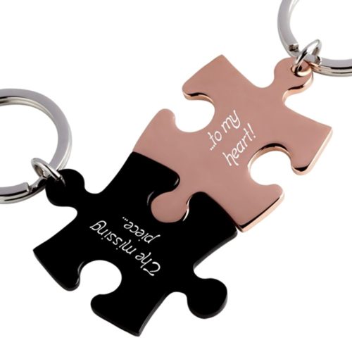 Partner-Schlüsselanhänger mit Gravur Puzzle schwarz rosegold