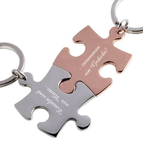 Partner-Schlüsselanhänger mit Gravur Puzzle silber rosegold