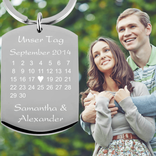 Edelstahl-Schlüsselanhänger mit Gravur Kalender