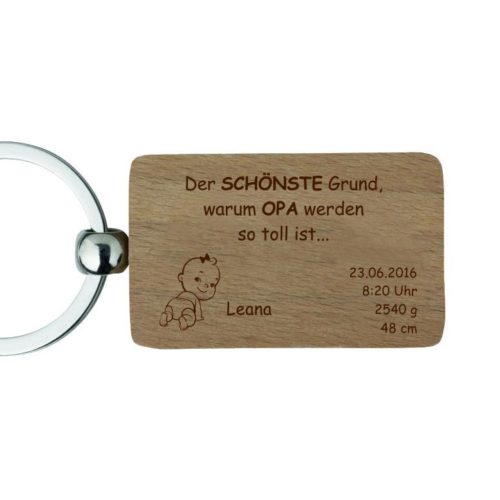 Holz-Schlüsselanhänger mit Gravur -Zur Geburt für Opa