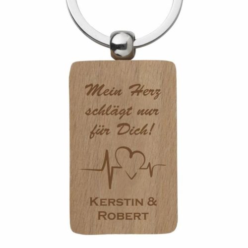 Holz-Schlüsselanhänger mit Gravur- Heartbeat
