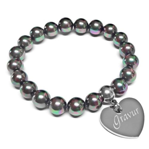 Perlen-Armband mit Gravur und Herz-Anhänger AG-B016
