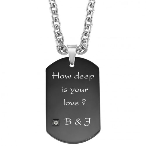 Gravuranhänger Dog Tag Zirkonia schwarz