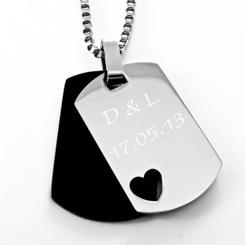 Anhänger mit Gravur Double Cut-Out Heart schwarz small