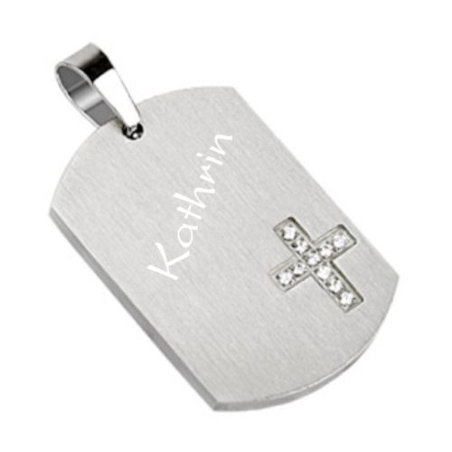 Gravuranhänger Dog Tag mit Kreuz