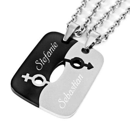 Partner-Anhänger mit Gravur Symbole schwarz silber