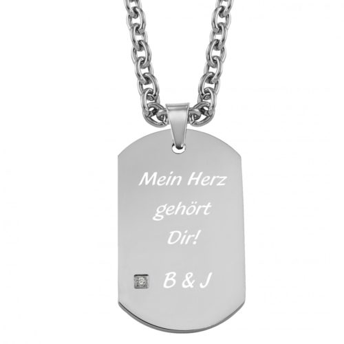Anhänger mit Gravur Dog Tag Zirkonia silber l