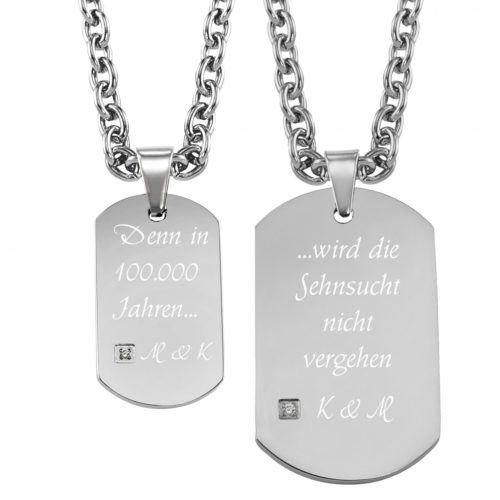 Partner-Anhänger mit Gravur DogTag Zirkonia silber