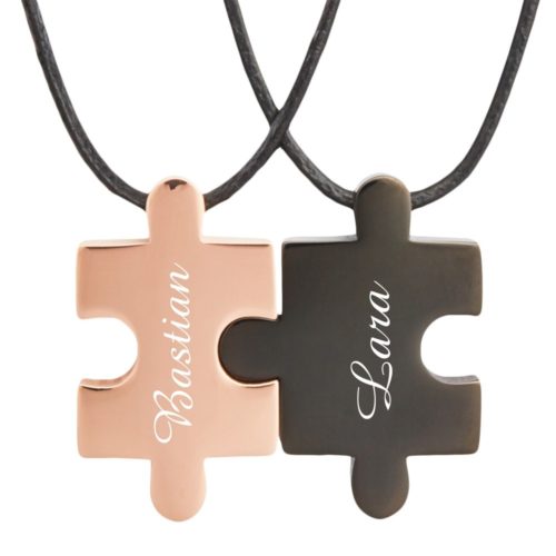 Partner-Anhänger Puzzle mit Gravur rosegold schwarz