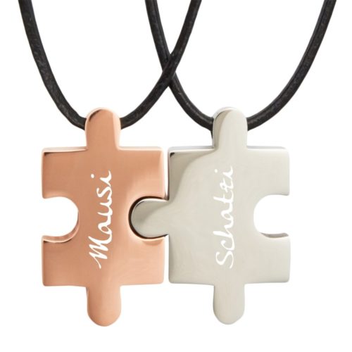 Partner-Anhänger Puzzle mit Gravur rosegold silber