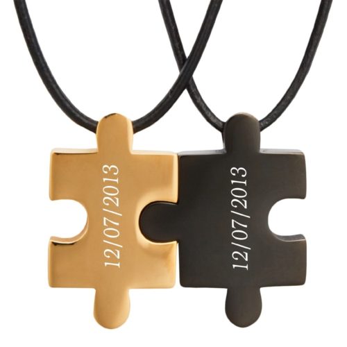 Partner-Anhänger Puzzle mit Gravur gold schwarz
