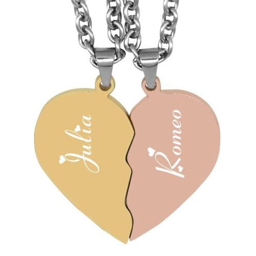 Partner-Anhänger mit Gravur geteilte Herzen rosegold gold