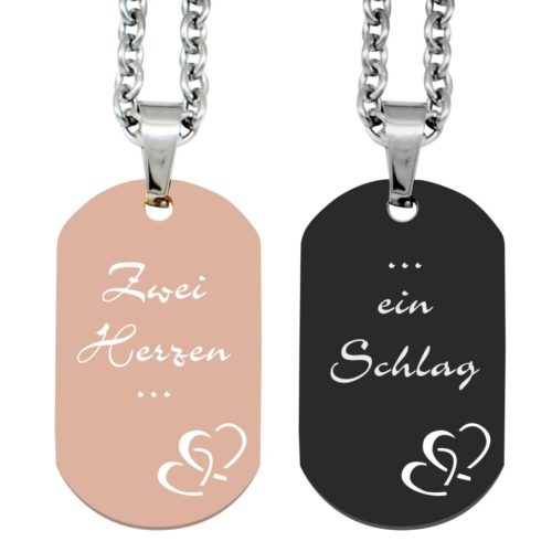 Partner-Anhänger mit Gravur DogTag Herzen roségold schwarz