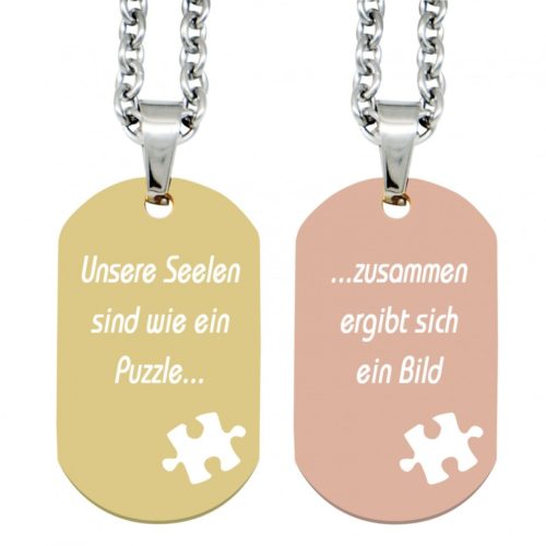 Partner-Anhänger mit Gravur DogTag Puzzle gold rosé