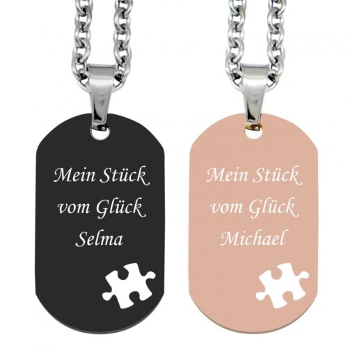 Partner-Anhänger mit Gravur DogTag Puzzle schwarz rose