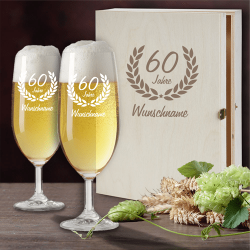 Personalisiertes Bierglas Geschenk-Set mit Holzkiste zum...