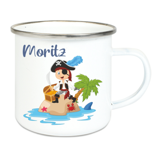 Emaille Tasse Kinder mit Deinem Namen -Pirat