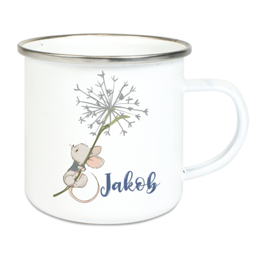 Emaille Tasse Kinder mit Deinem Namen -Pusteblume Maus