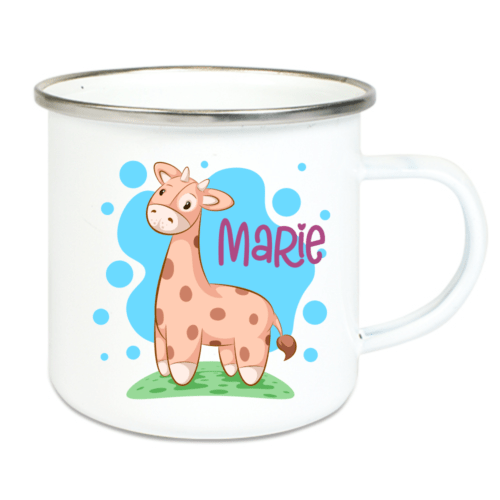 Emaille Tasse Kinder mit Deinem Namen - Giraffe