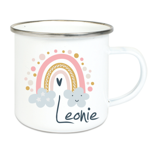 Emaille Tasse für Mädchen Regenbogen