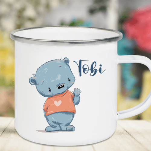 Emaille Tasse Kinder mit Deinem Namen Teddy
