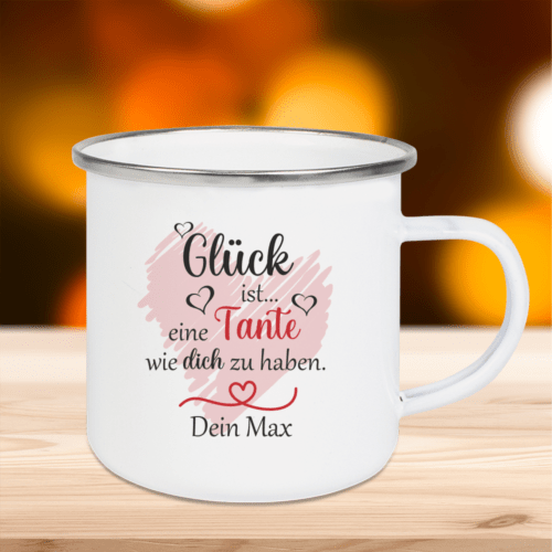 Personalisierte Tasse Emaille Glück ist Tante