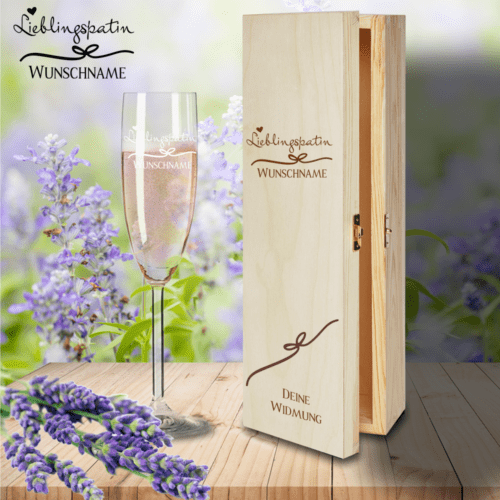 Geschenkbox Lieblingspatin mit Sektglas von Leonardo und Gravur