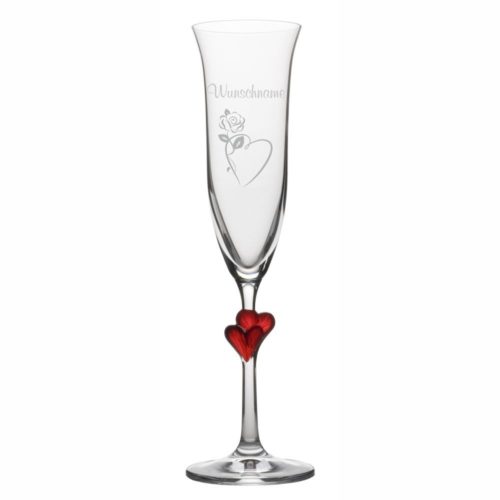 Stölzle Sektglas L'Amour rot mit Wunschnamen -Herzrose
