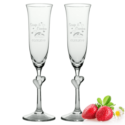 Sektgläser-Set Herzen Motiv: Ringe mit Herzen